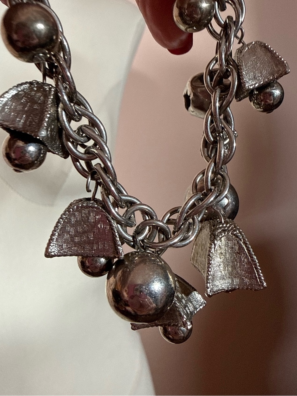 Vintage 1950’s  Silver Bells Oversized Loaded charm Bracelet
